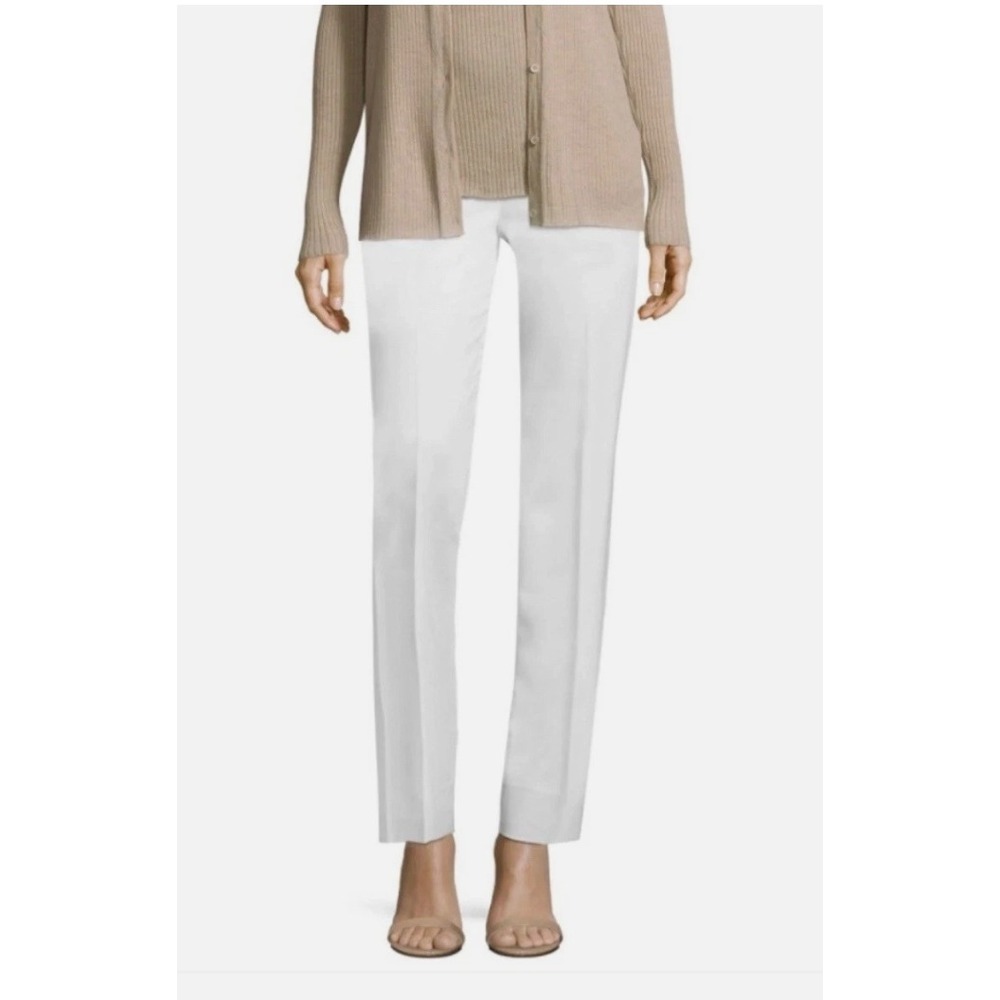 Lafayette 148 Lexington White Pants Size 14 Stretch Straight Leg Classic Modern